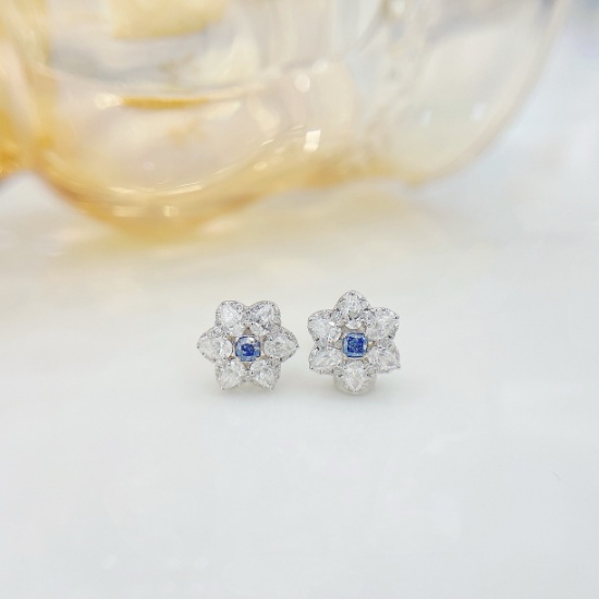 14k Gold 0.84 Ctw Natural Blue Diamond & Diamond Earrings