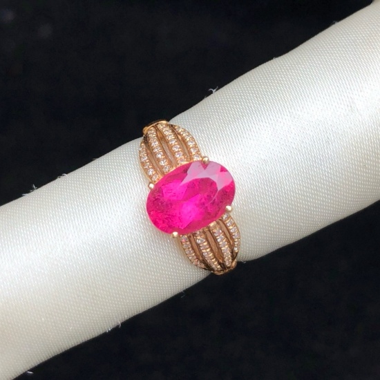 14k Gold 1.8 Ct Natural Tourmaline & Diamond Ring