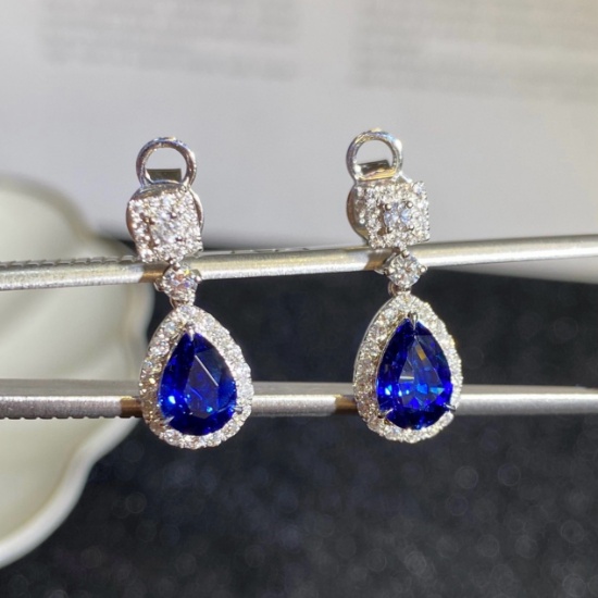 14k Gold 2.99 Ctw Natural Sapphire & Diamond Earrings