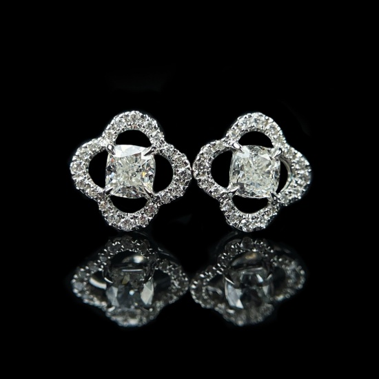 Gia Certified 14k Gold 0.61 Ct Natural G Vs1-vvs1 Cushion Diamond Earrings
