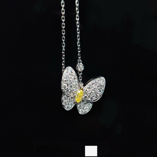 14k Gold 0.15 Ct Natural Yellow Diamond & Diamond & Butterfly Necklace