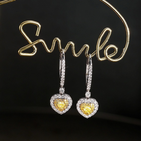 14k Gold 0.78 Ctw Natural Yellow Diamond & Diamond Earrings