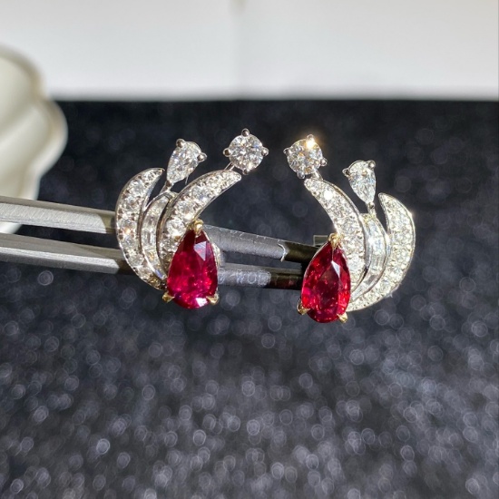 14k Gold 3.04 Ctw Natural Ruby & Diamond Earrings