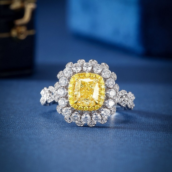 14k Gold 2.00 Ctw Natural Yellow Diamond & Diamond Ring