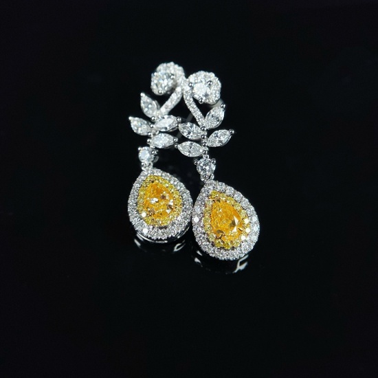 14k Gold 0.64 Ct Natural Yellow Diamond & Diamond Earrings