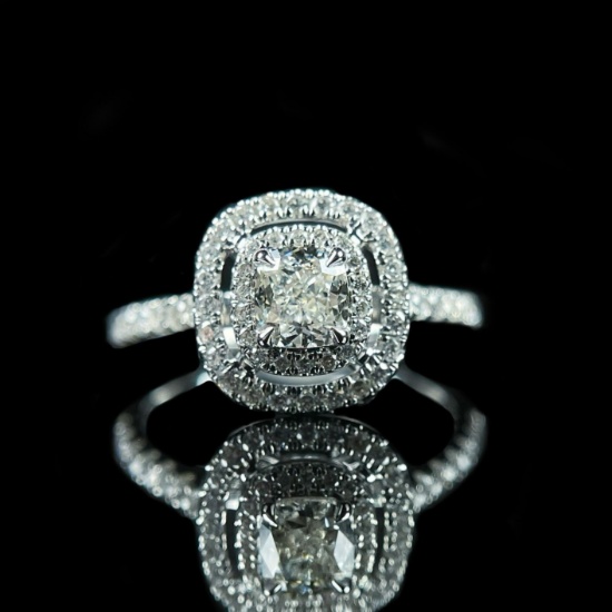 Gia Certified 14k Gold 0.42 Ct Natural H Vvs2 Cushion Diamond Ring