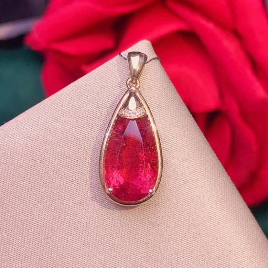 14k Gold 4.46 Ctw Natural Tourmaline & Diamond Pendant