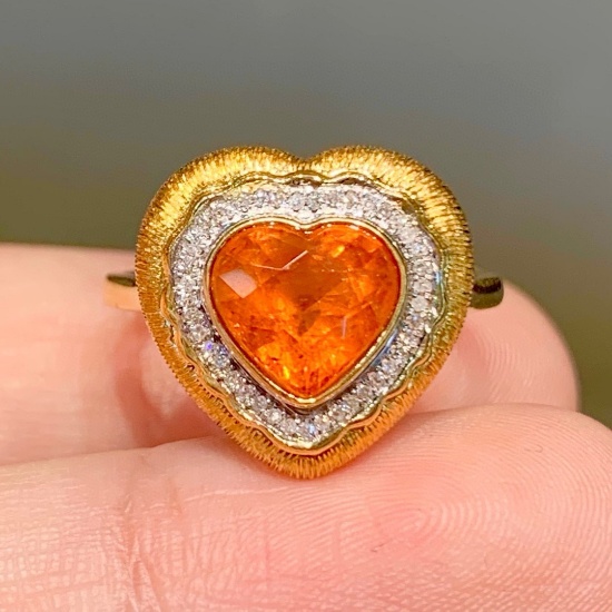 14k Gold 2.65 Ct Natural Spessartine & Diamond Ring