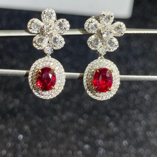 14k Gold 3.50 Ctw Natural Ruby & Diamond Earrings
