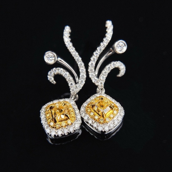 14k Gold 0.22 Ct Natural Yellow Diamond & Diamond Earrings