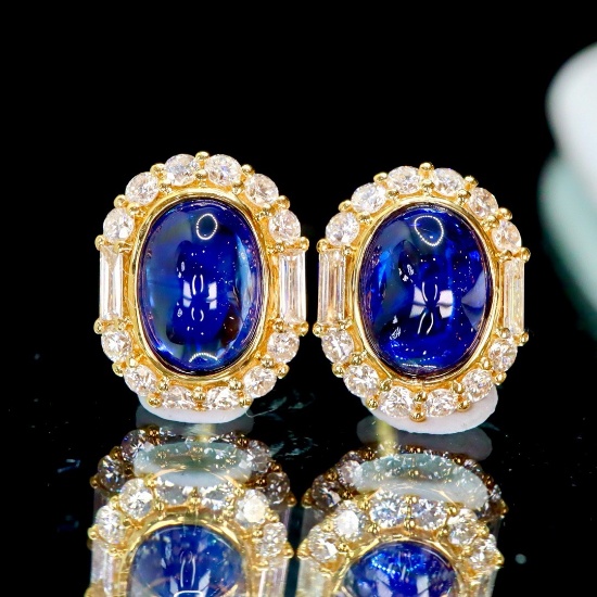14k Gold 2.61 Ctw Natural Sapphire & Diamond Earrings