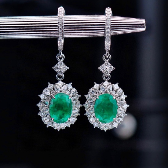 14k Gold 4.99 Ctw Natural Emerald & Diamond Earrings