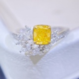 Gia Certified 14k Gold 0.89 Ctw Natural Yellow Diamond & Diamond Ring