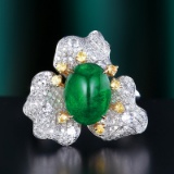 14k Gold 4.59 Ctw Vivid Green Natural Emerald & Diamond Ring/pendant