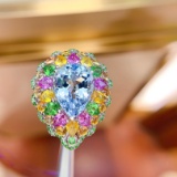 14k Gold 10.49 Ctw Natural Aquamarine & Gem Ring