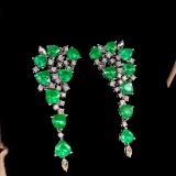 14k Gold 5.30 Ctw Vivid Green Natural Emerald & Diamond Earrings