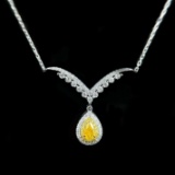 14k Gold 0.28 Ct Natural Yellow Diamond & Diamond Necklace