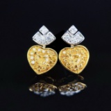 14k Gold 0.22 Ct Natural Yellow Diamond & Diamond Earrings