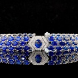 14k Gold 27.73 Ctw Natural Sapphire & Diamond Bracelet