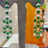 14k Gold 6.82 Ctw Vivid Green Natural Emerald & Diamond Earrings
