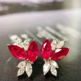 14k Gold 2.47 Ctw Vivid Red Natural Ruby & Diamond Earrings