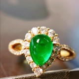 14k Gold 1.63 Ctw Vivid Green Natural Emerald & Diamond Ring