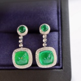 14k Gold 6.07 Ctw Vivid Green Natural Emerald & Diamond Earrings