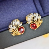 14k Gold 0.70 Ctw Natural Ruby & Diamond Earrings