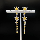 14k Gold 2.95 Ctw Natural Yellow Diamond & Diamond Earrings