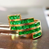 14k Gold 1.36 Ct Vivid Green Natural Emerald Ring