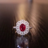 14k Gold 1.05 Ct Vivid Red Natural Ruby & Diamond Ring