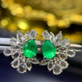 14k Gold 1 Ct Vivid Green Natural Emerald & Sapphire Earrings
