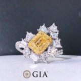 Gia Certified 14k Gold 1.91 Ctw Natural Yellow Diamond & Diamond Ring