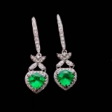 14k Gold 1.07 Ctw Vivid Green Natural Emerald & Diamond Earrings