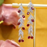 14k Gold 3.27 Ctw Natural Ruby & Diamond Earrings