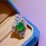 14k Gold 3.19 Ctw Vivid Green Natural Emerald & Diamond Ring