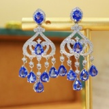 14k Gold 6.05 Ctw Natural Sapphire & Diamond Earrings