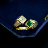 14k Gold 0.72 Ctw Vivid Green Natural Emerald & Diamond Ring