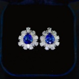 14k Gold 3.87 Ctw Natural Sapphire & Diamond Earrings