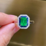 14k Gold 1.33 Ctw Vivid Green Natural Emerald & Diamond Ring