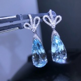 14k Gold 6.86 Ct Natural Aquamarine & Diamond Earrings