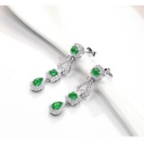 14k Gold 1.85 Ctw Vivid Green Natural Emerald & Diamond Earrings