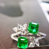 14k Gold 1.31 Ctw Vivid Green Natural Emerald & Diamond Ring