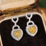 14k Gold 0.76 Ctw Natural Yellow Diamond & Diamond Earrings