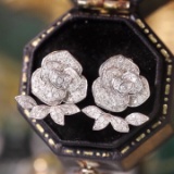 14k Gold 0.66 Ct Natural H Diamond & Flowers Earrings