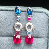 14k Gold 6.18 Ct Natural Tourmaline & Diamond Earrings