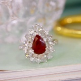 14k Gold 2.63 Ctw Vivid Red Natural Ruby & Diamond Ring
