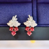 14k Gold 2.11 Ctw Natural Ruby & Diamond Earrings