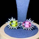 14k Gold 3.55 Ct Natural Tourmaline & Diamond Earrings