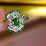 14k Gold 1.52 Ctw Natural Emerald & Diamond Ring